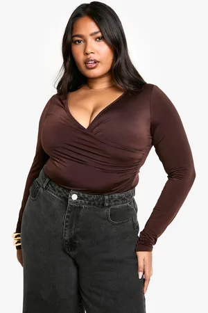 Boohoo Womens Plus Double Layer Rouched V Neck Bodysuit - - 28