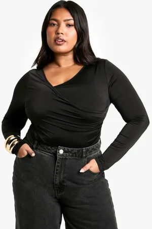 Boohoo Womens Plus Double Layer Rouched V Neck Bodysuit - - 16