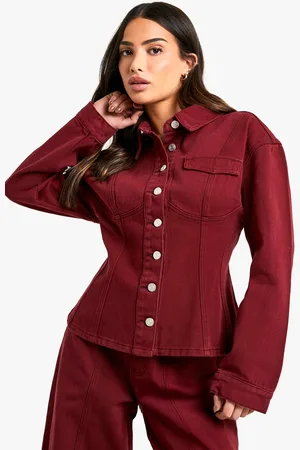Boohoo Womens Petite Cherry Wash Fitted Waist Denim Shirt - - 12