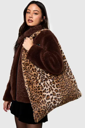Boohoo Womens Leopard Faux Fur Tote Bag - - One Size