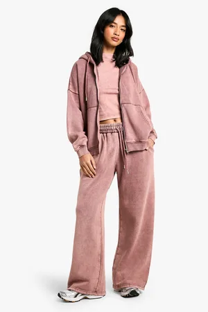Boohoo Womens Petite Acid Wash Zip Through 3 Piece Tracksuit - - S