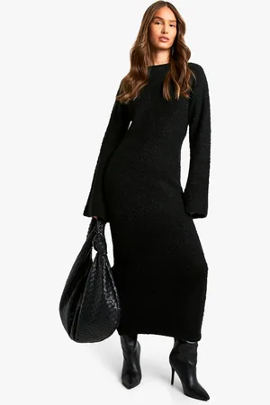 Boohoo Womens Borg Flare Sleeve Knitted Maxi Dress - - S