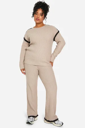 Boohoo Womens Plus Premium Heavyweight Contrast Trim Jumper And Trouser Knitted Set - - 16