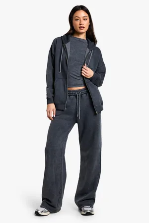 Boohoo Womens Tall Acid Wash Zip Through 3 Piece Tracksuit - - S