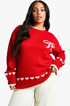 Boohoo Womens Plus Oversized Heart & Bow Jumper - - 28
