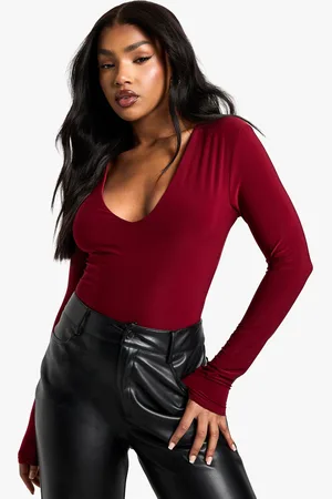 Boohoo Womens Double Layer Slinky Plunge Bodysuit - - 6