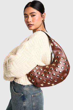 Boohoo Womens Half Moon Studded Leather Look Shoulder Bag - - One Size