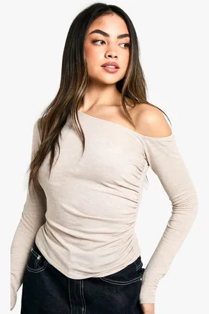 Boohoo Womens Basic Marl Off Shoulder Long Sleeve Top - - 10