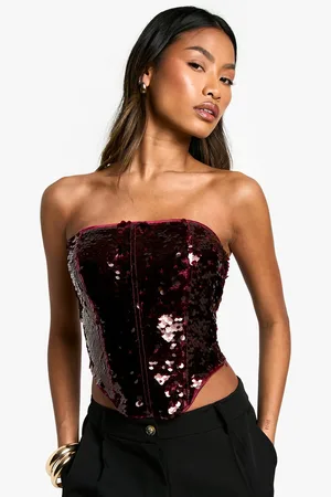 Boohoo Womens Premium Sequin Lace Up Back Corset Top - - 10