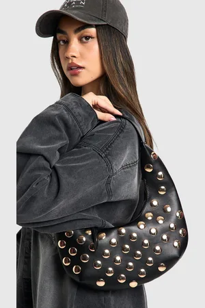 Boohoo Womens Half Moon Studded Leather Look Shoulder Bag - - One Size