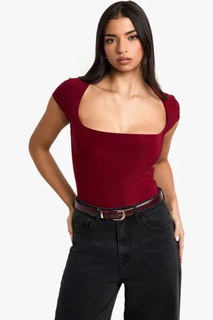 Boohoo Womens Double Layer Slinky Square Neck Cap Sleeve Bodysuit - - 10