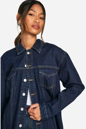 Boohoo Womens Oversized Contrast Stitch Raw Indigo Denim Jacket - - 6