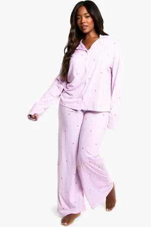 Boohoo Womens Plus Heart Detail Pinstripe Trouser Pj Set - - 18