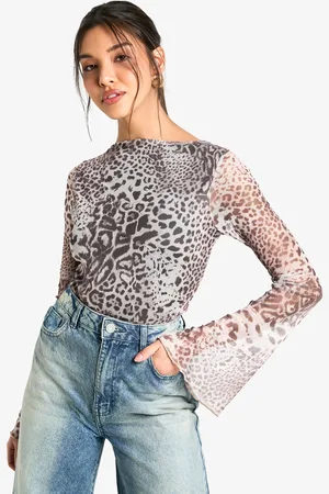 Boohoo Womens Printed Mesh Open Back Bodysuit - - 8