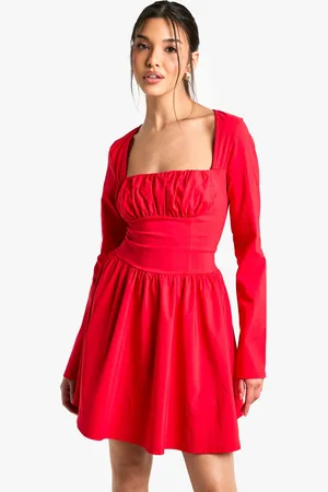 Boohoo Womens Bengaline Corset Long Sleeve Skater Dress - - 8