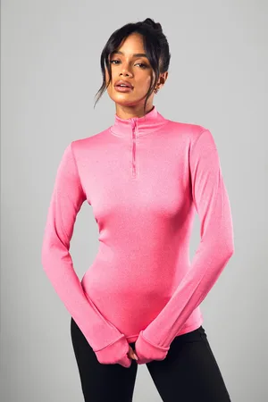 Boohoo Womens Dsgn Studio Sport Marl Loose Fit Half Zip Lighter Weight Sports Top - - S