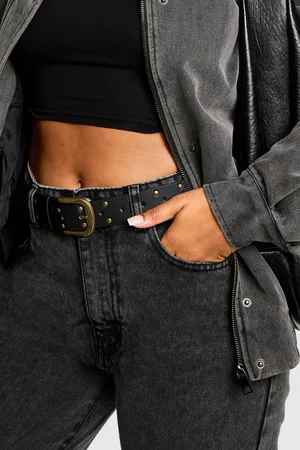 Boohoo Womens Brushed Gold Stud Detail Belt - - One Size