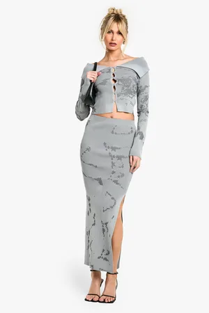 Boohoo Womens Abstract Floral Knitted Skirt Co-Ord - - 8