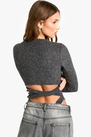 Boohoo Womens Brushed Chunky Rib Twist Back Detail Bodysuit - - 8