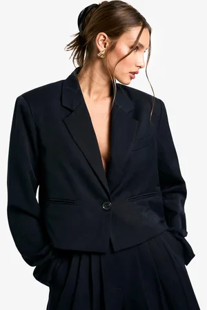 Boohoo Womens Woven Shoulder Pad Boxy Cropped Blazer - - 8