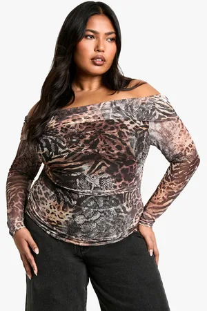 Boohoo Womens Plus Leopard Mesh Bardot Top - - 16