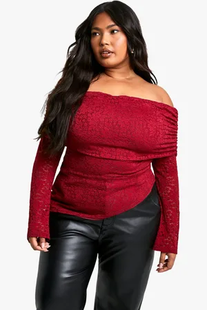 Boohoo Womens Plus Lace Bardot Asymmetric Top - - 16