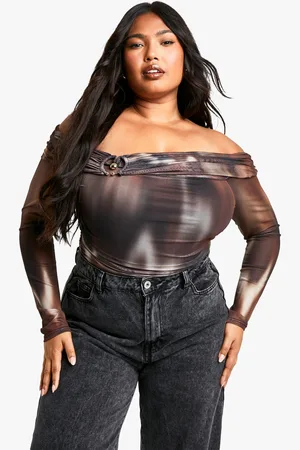 Boohoo Womens Plus Abstract Bardot Ring Detail Bodysuit - - 16