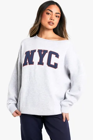 Boohoo Womens Nyc Applique Off The Shoulder Sweatshirt - - S