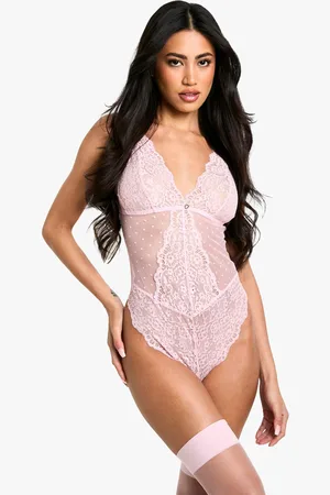 Boohoo Womens Heart Trim Lace Bodysuit - - 6