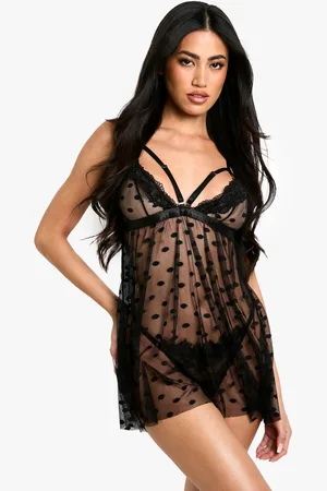 Boohoo Womens Strap Bust Detail Swiss Dot Mesh Babydoll - - 6