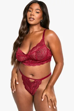 Boohoo Womens Plus Lace Bralet & High Waist Thong Set - - 16