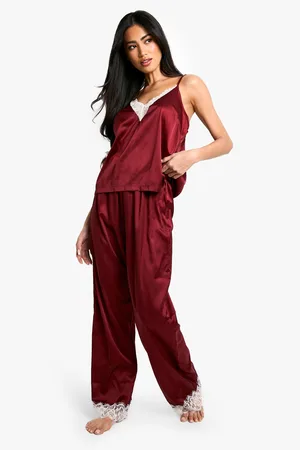Boohoo Womens Contrast Lace Trim Cami Top & Trouser Pyjama Set - - 6