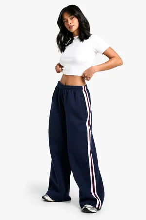 Boohoo Womens Petite Side Stripe Tape Wide Leg Joggers - - S