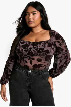 Boohoo Womens Plus Devore Ruched Bust Bodysuit - - 28