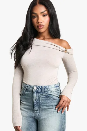 Boohoo Womens Marl Off Shoulder Trim Detail Bodysuit - - 12