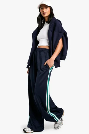 Boohoo Womens Petite Tricot Side Stripe Tape Wide Leg Joggers - - S