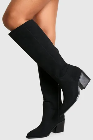 Boohoo Womens Wide Fit Nubuck Western Cowboy Boots - - 4