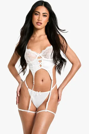 Boohoo Womens Satin And Lace Suspender Set - - L