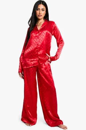Boohoo Womens Satin Heart Jacquard Shirt & Trouser Pyjama Set - - 8