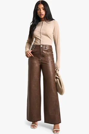 Boohoo Womens Vintage Look Wide Leg Faux Leather Trouser - - 8