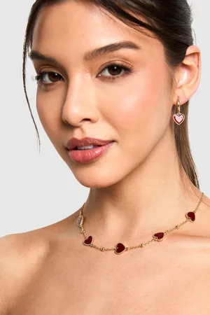 Boohoo Womens Enamel Scattered Heart Necklace - One Size