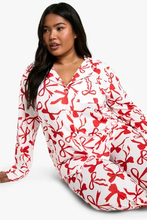 Boohoo Womens Plus All Over Bow Print Jersey Trouser Pj Set - - 28