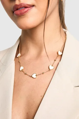 Boohoo Womens Pearl Scattered Heart Necklace - - One Size