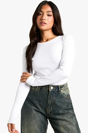 Boohoo Womens Petite Basic Crew Neck Long Sleeve Bodysuit - - 10