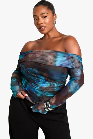 Boohoo Womens Plus Printed Mesh Bardot Top - - 28