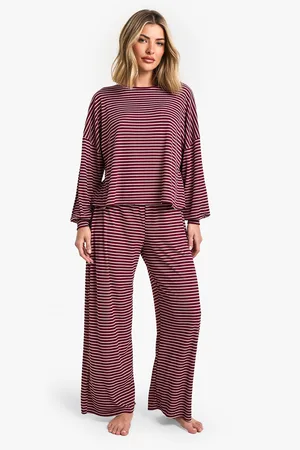 Boohoo Womens Petite Loungewear Stripe Long Sleeve Top & Trousers Pyjama Set - - 6