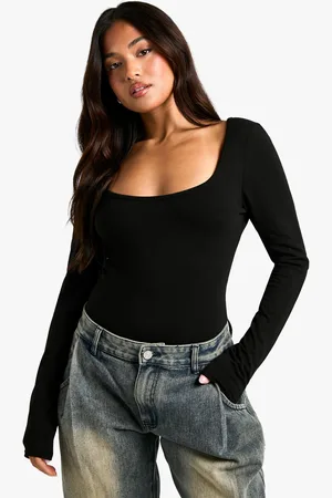 Boohoo Womens Petite Basic Long Sleeve Scoop Neck Bodysuit - - 8