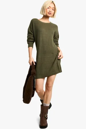 Boohoo Womens Basic Crew Neck Knitted Jumper Dress - - 8