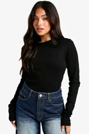 Boohoo Womens Petite Basic Crew Neck Long Sleeve Bodysuit - - 6