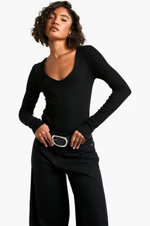 Boohoo Womens Tall Basic V Neck Long Sleeve Bodysuit - - 6
